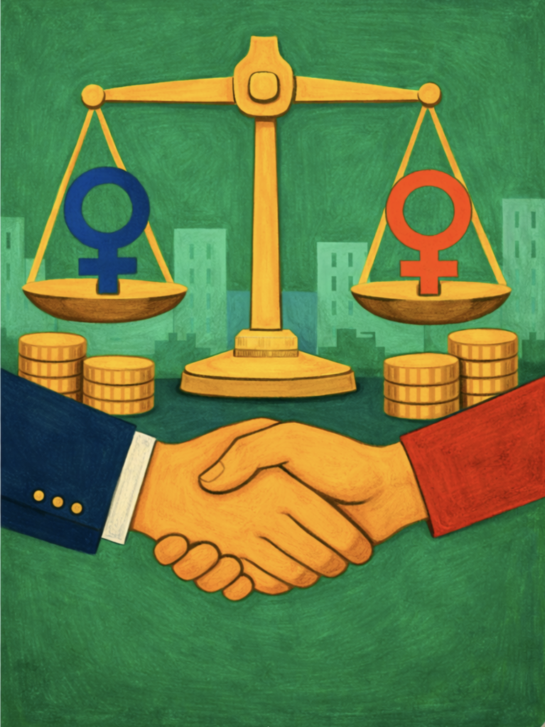 Illustratie over gelijke beloning en governance in organisatiesgraag zelfde set voor blog